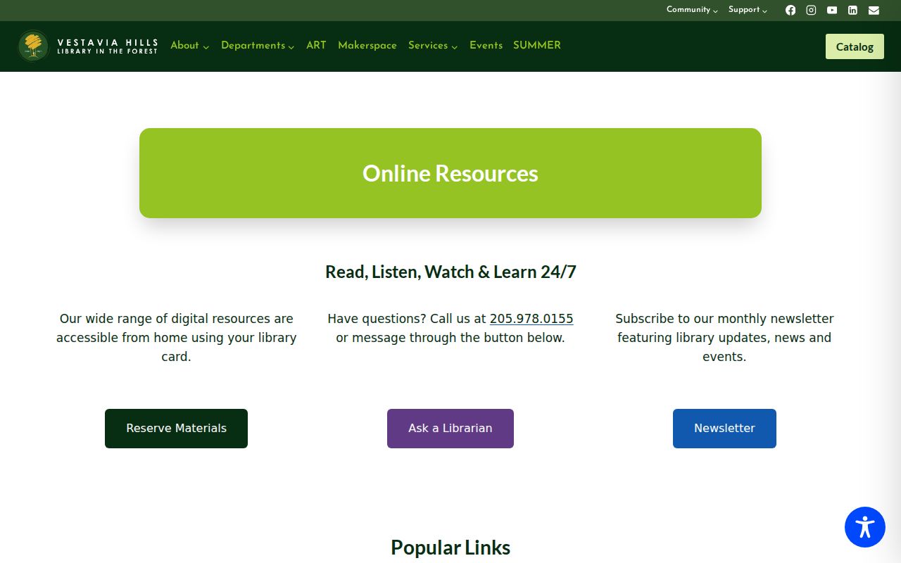 Library in the Forest online resources for Vestavia Hills directory research